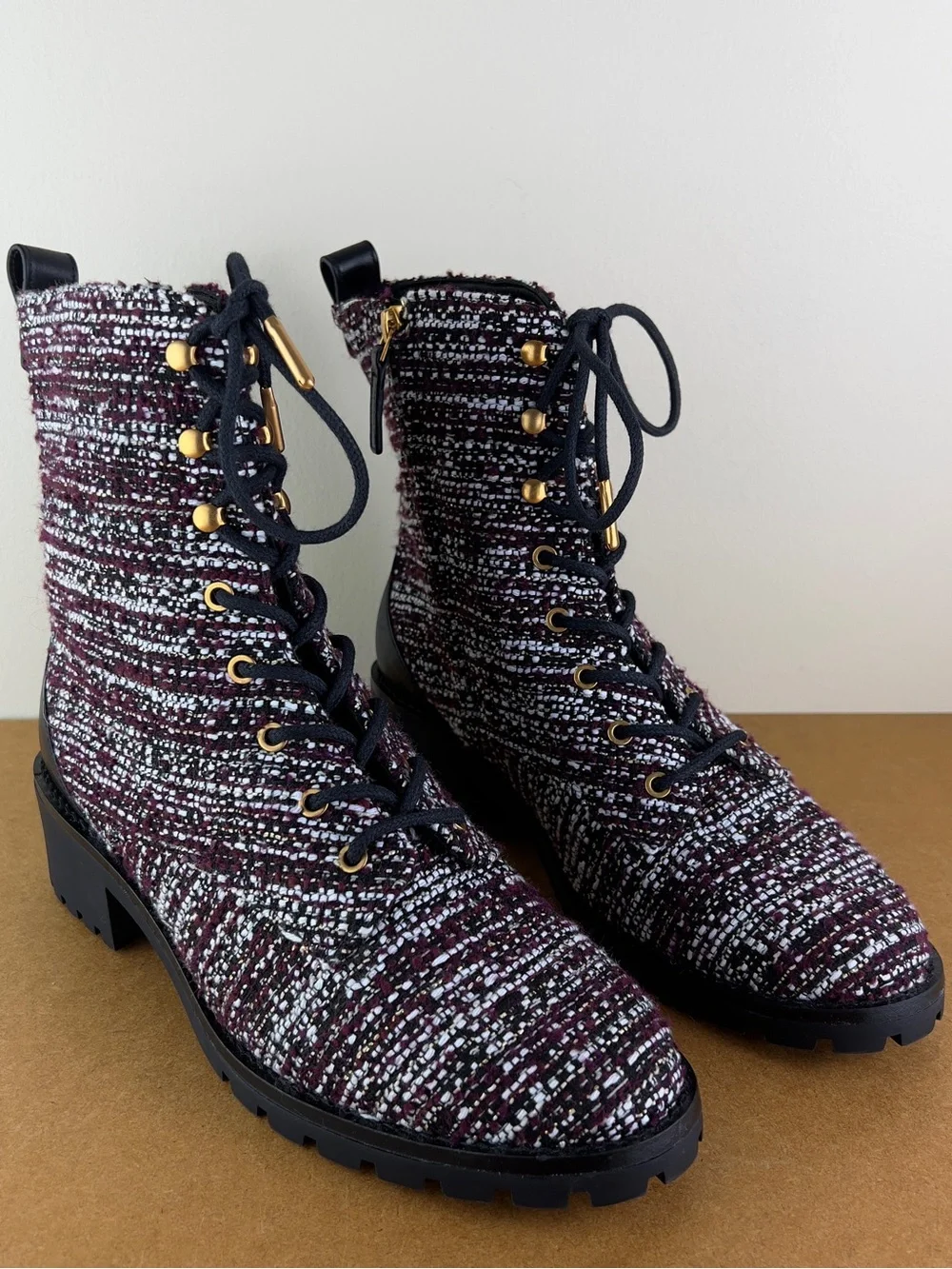 NEW TORY BURCH TWEED COMBAT BOOTS